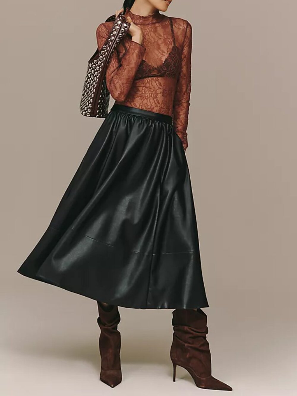 Elegant Jacie Faux Leather Midi Skirt by Anthropologie/Maeve NWOT